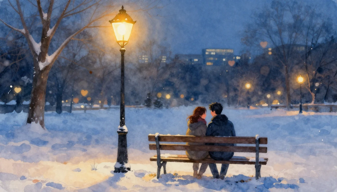 A romantic and soft watercolor painting of a couple sitting ...