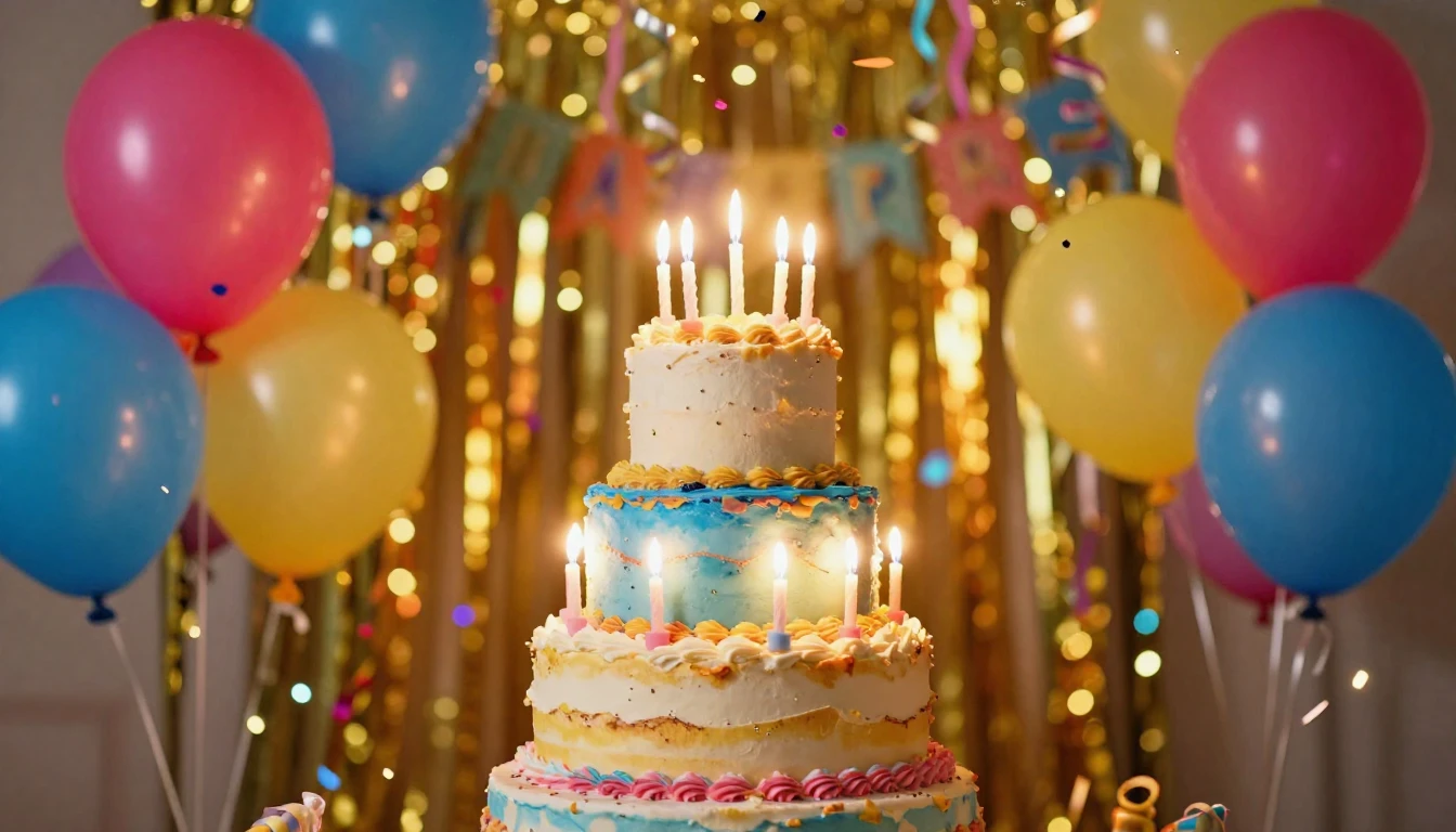 A vibrant and colorful celebration scene featuring a multi-t...