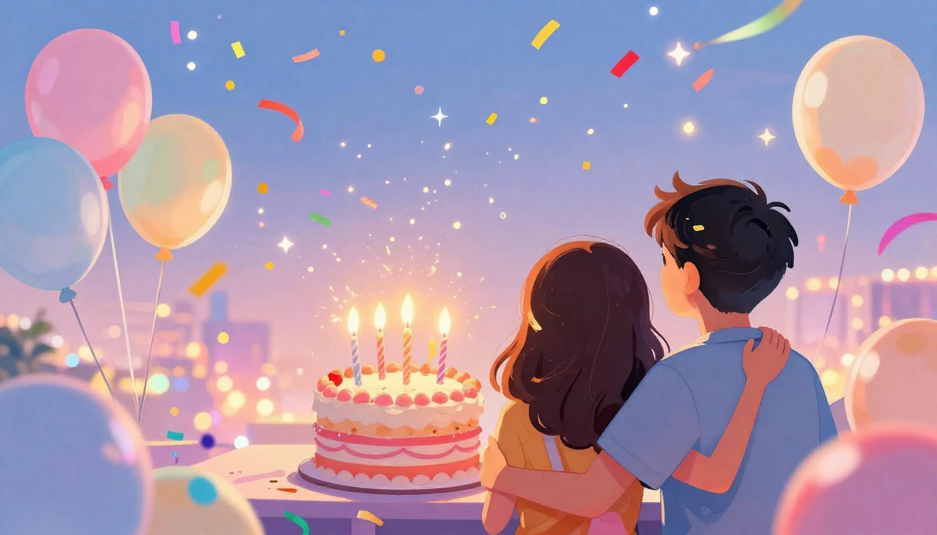 A vibrant and colorful illustration of a birthday celebratio...