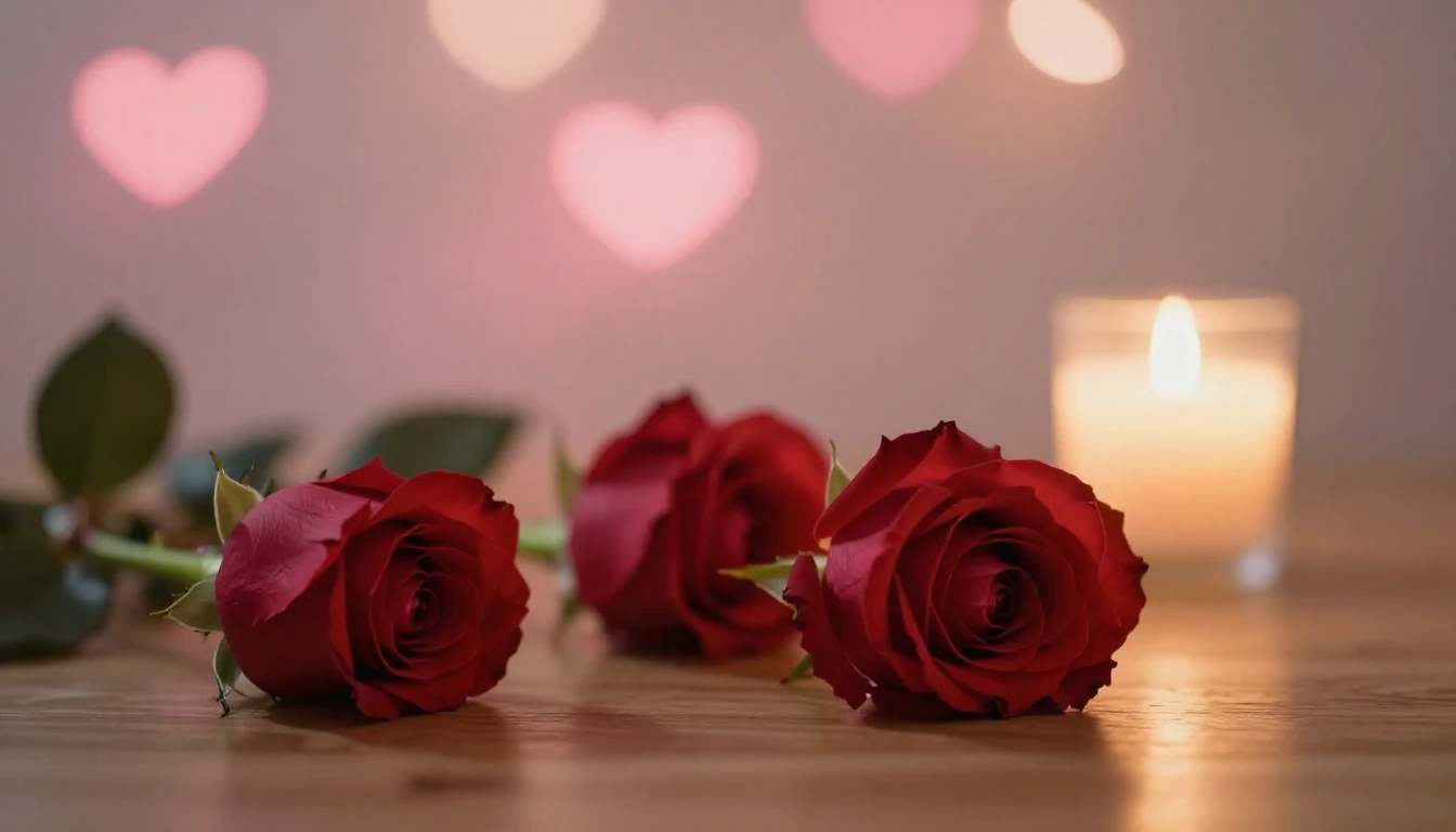 A soft and ethereal scene featuring two delicate red roses l...