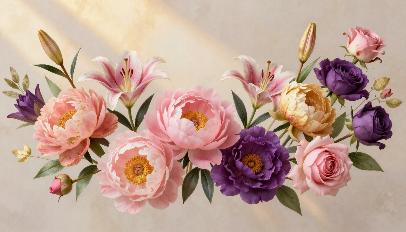 A vibrant and artistic composition featuring a variety of bl...