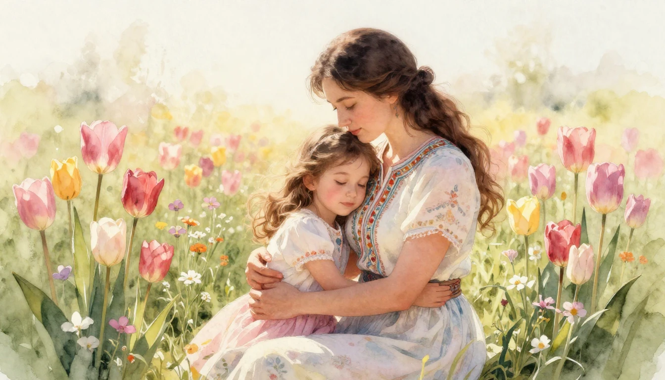 A heartwarming watercolor painting illustrating the bond bet...