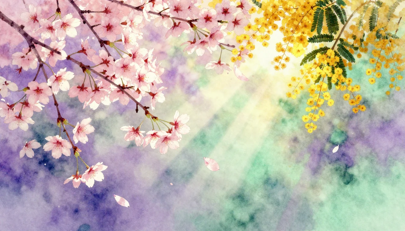 A breathtaking watercolor painting of a vibrant spring garde...
