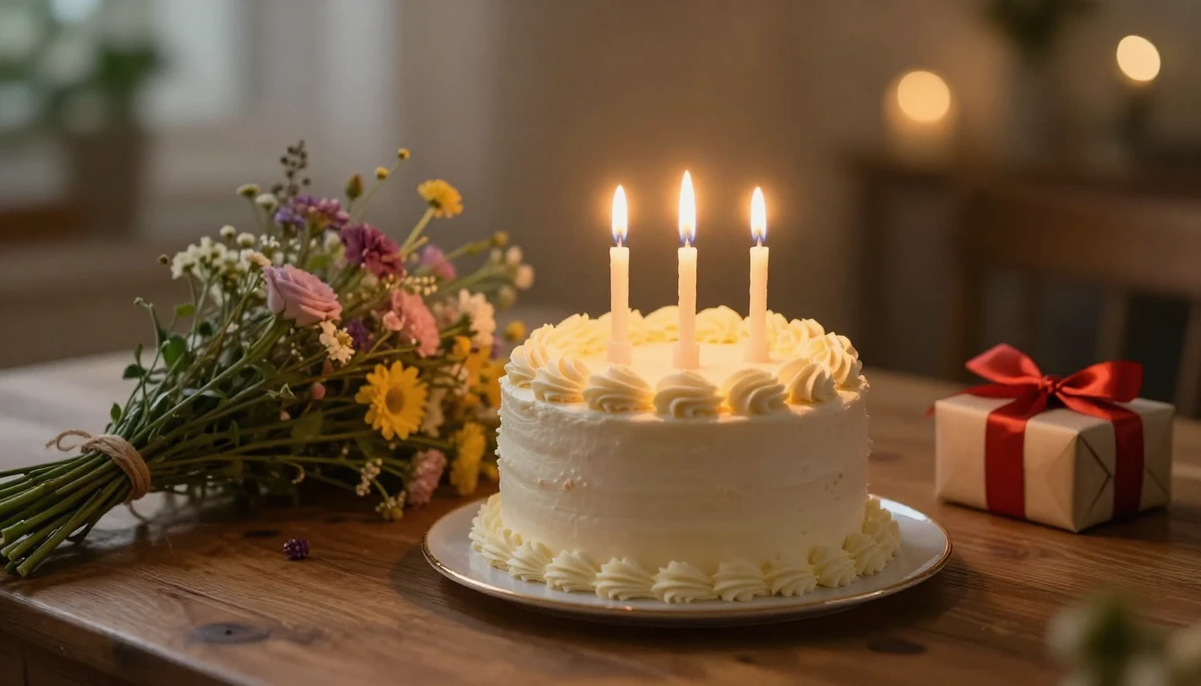 A romantic and warm birthday setting, close up on a beautifu...