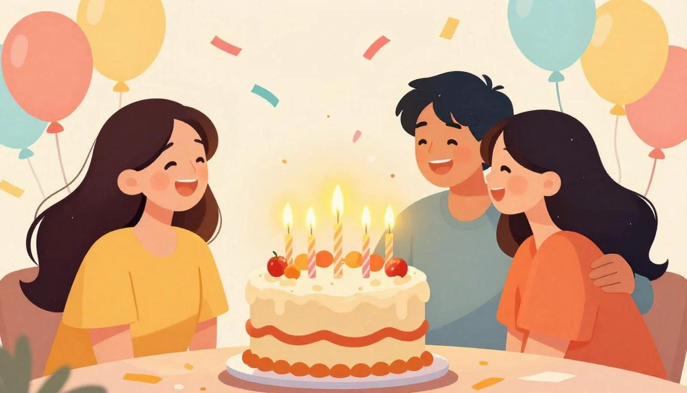 A warm and festive illustration of a birthday celebration, a...