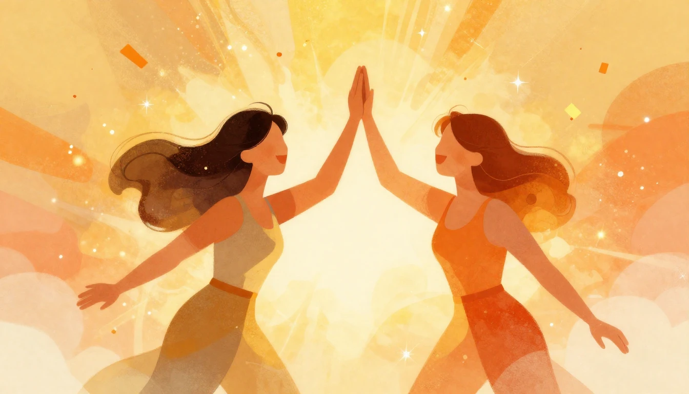 A vibrant and warm cover celebrating friendship. In the cent...