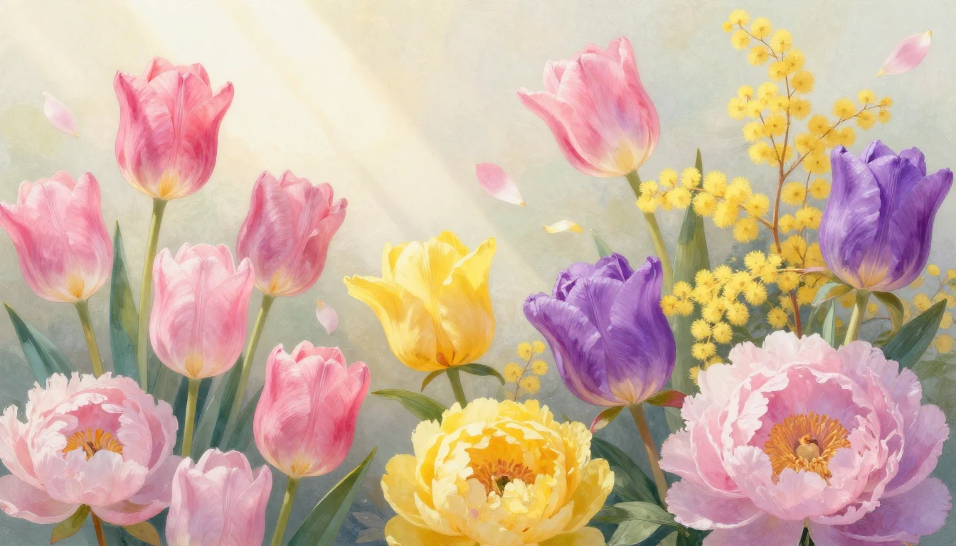 A vibrant and artistic composition featuring a variety of bl...