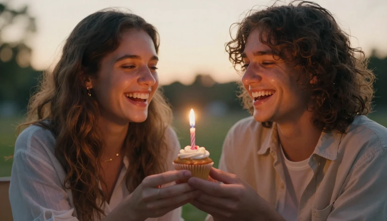 An artistic and heartwarming scene of two close friends cele...