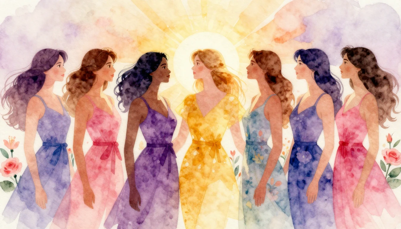 A stunning watercolor painting celebrating the strength, div...