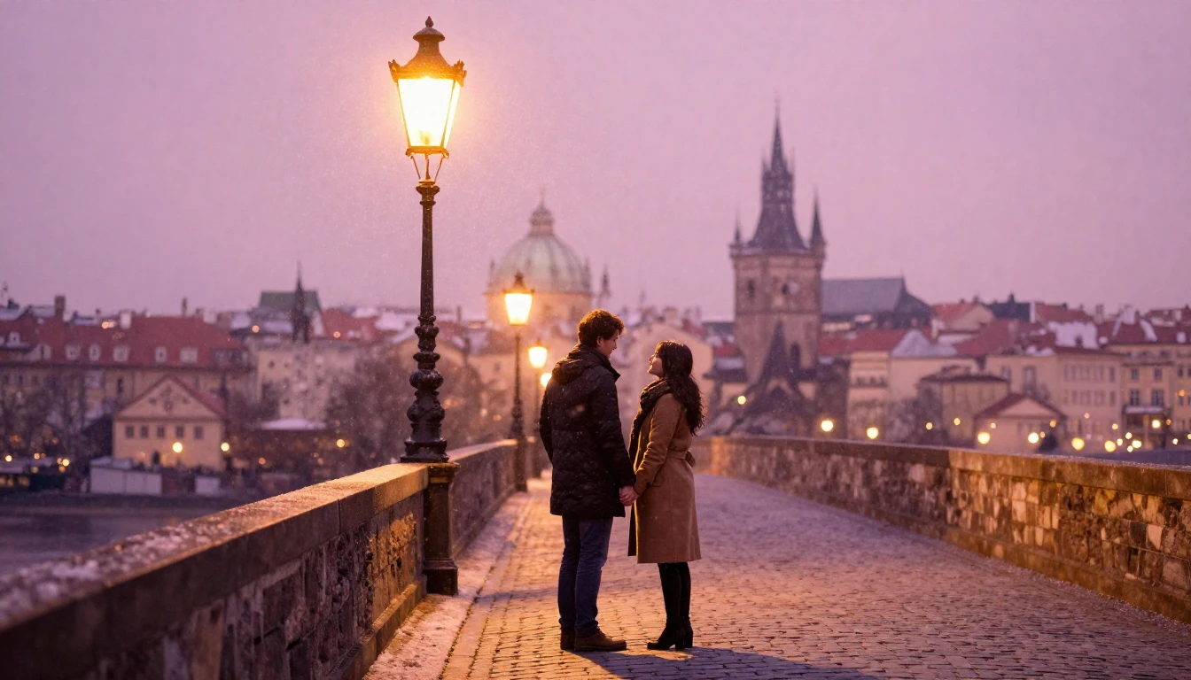 A romantic and dreamy scene featuring a couple holding hands...