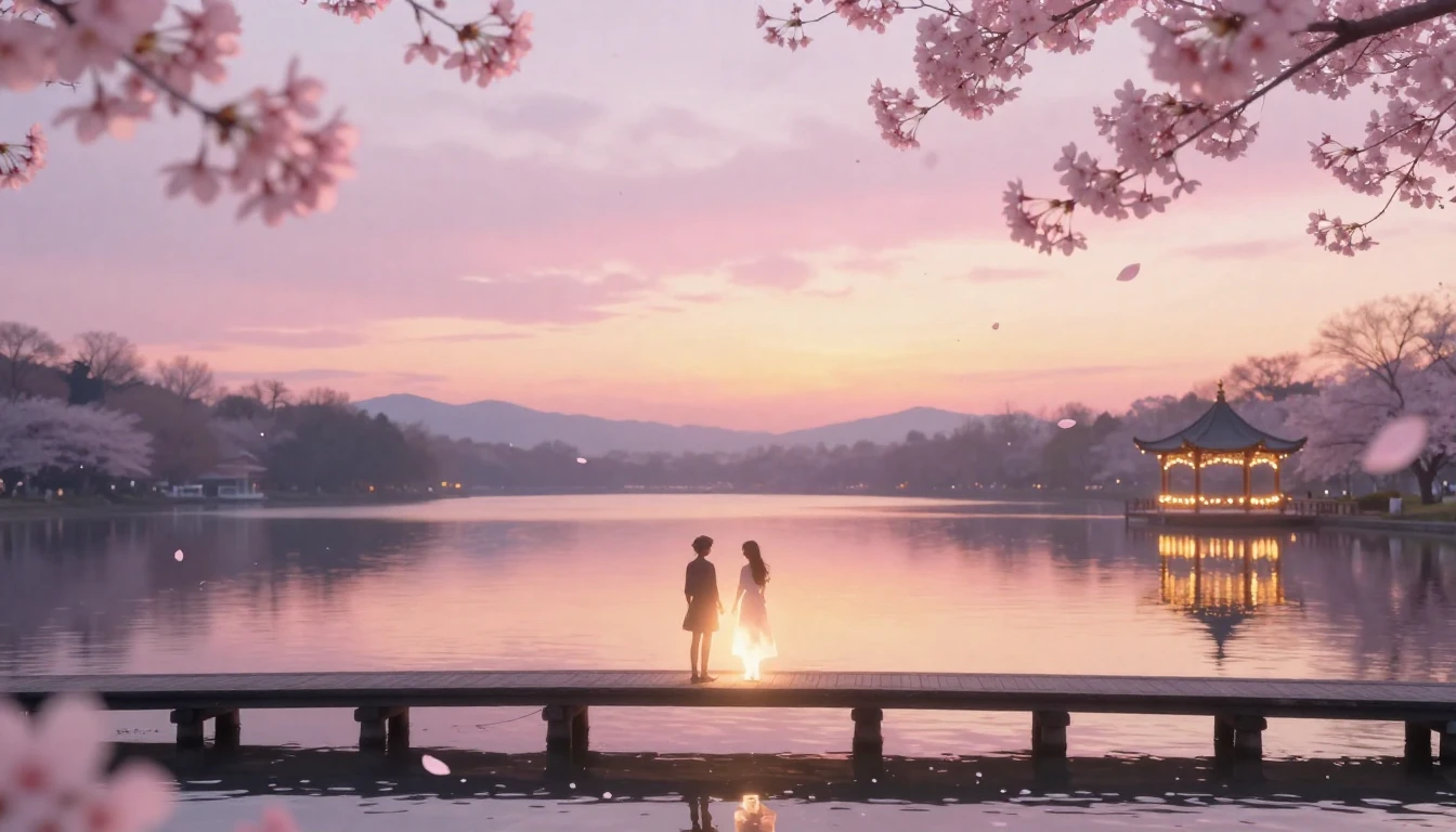 A breathtakingly beautiful scene of two glowing silhouettes ...