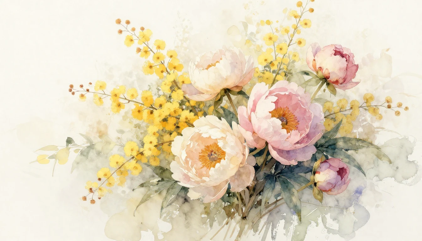 A beautiful watercolor painting depicting a delicate bouquet...