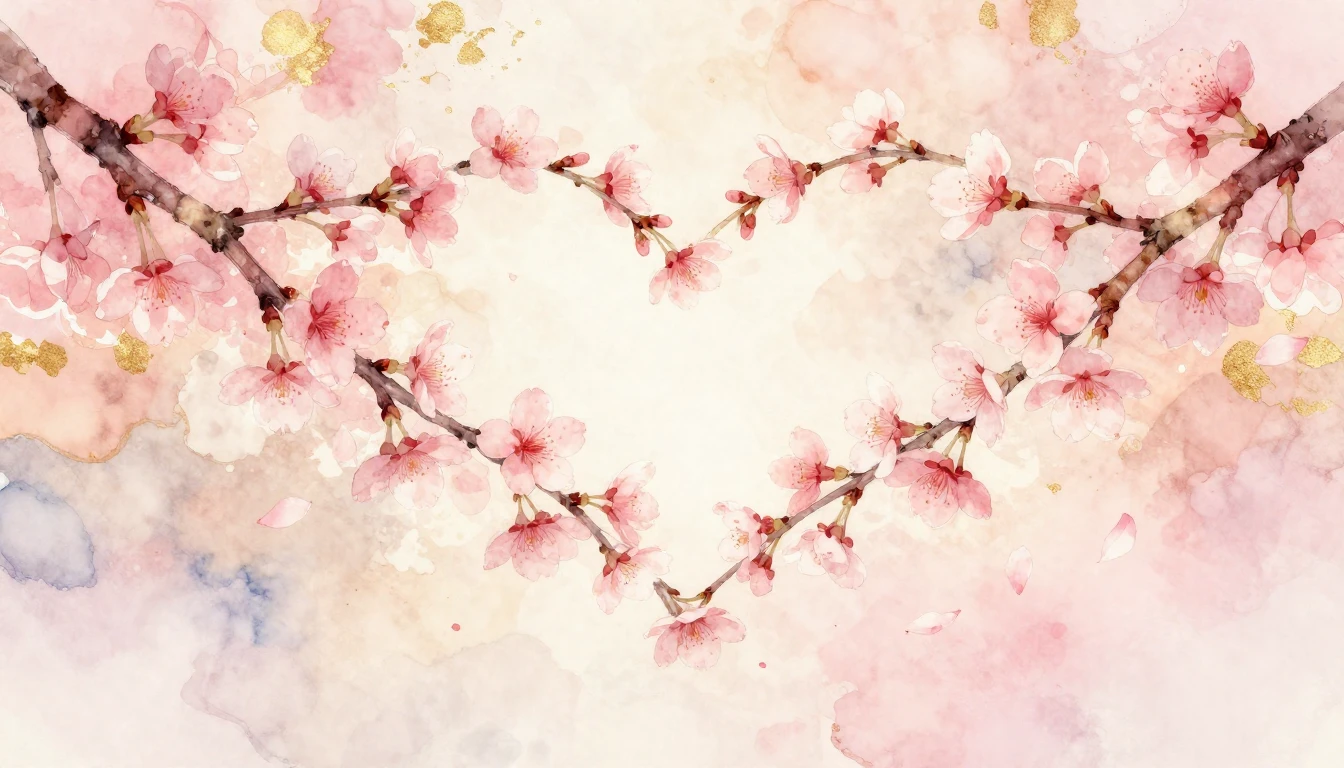 A soft watercolor painting of two delicate cherry blossom br...