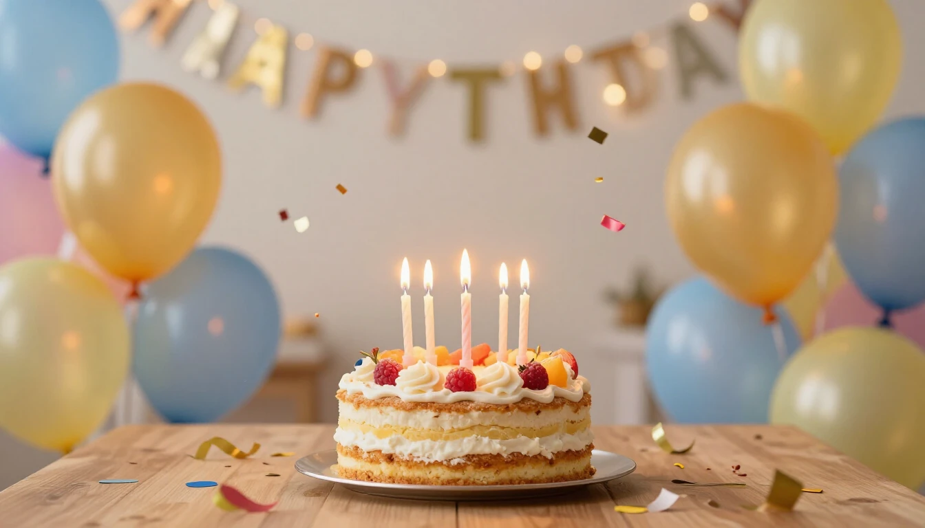 A vibrant and celebratory birthday scene featuring a beautif...