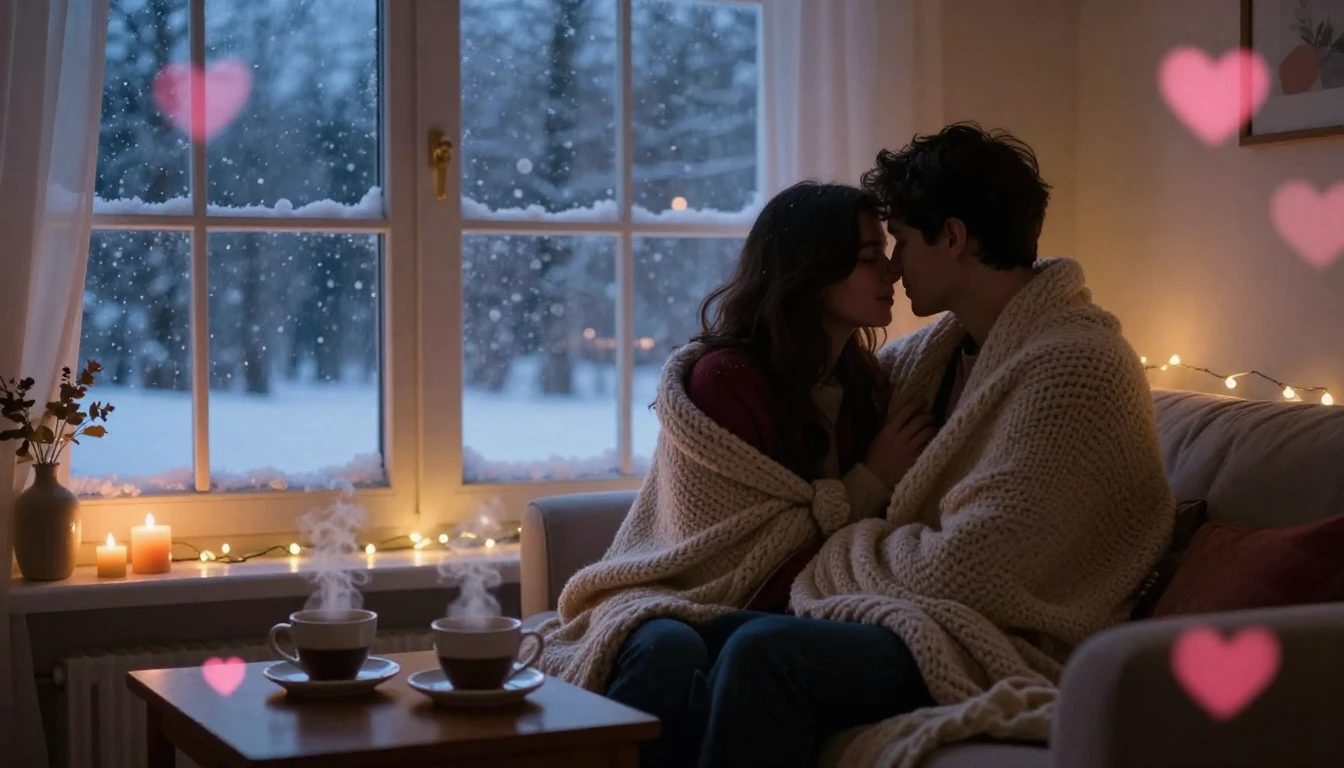 A romantic and cozy scene for a Valentine's Day song cover. ...