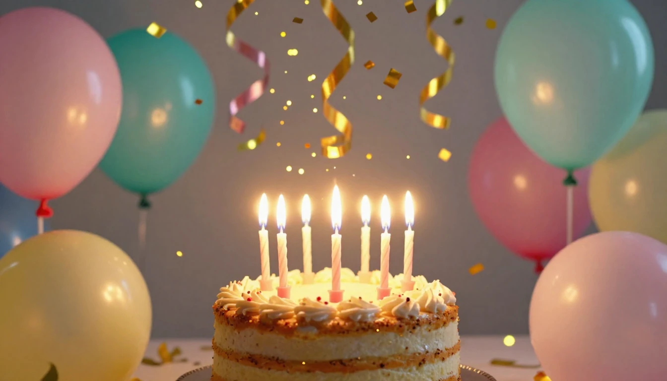 A festive and vibrant birthday scene featuring a delicious c...