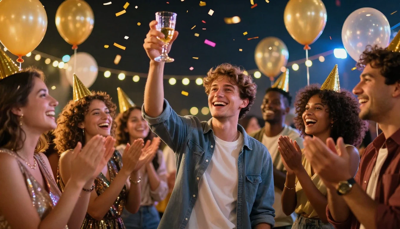 A vibrant and festive scene depicting a birthday celebration...