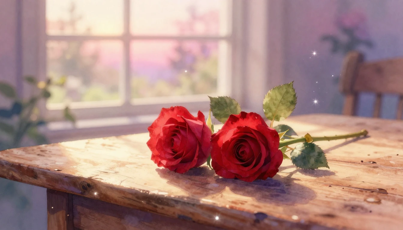 A beautiful watercolor painting of two delicate red roses in...