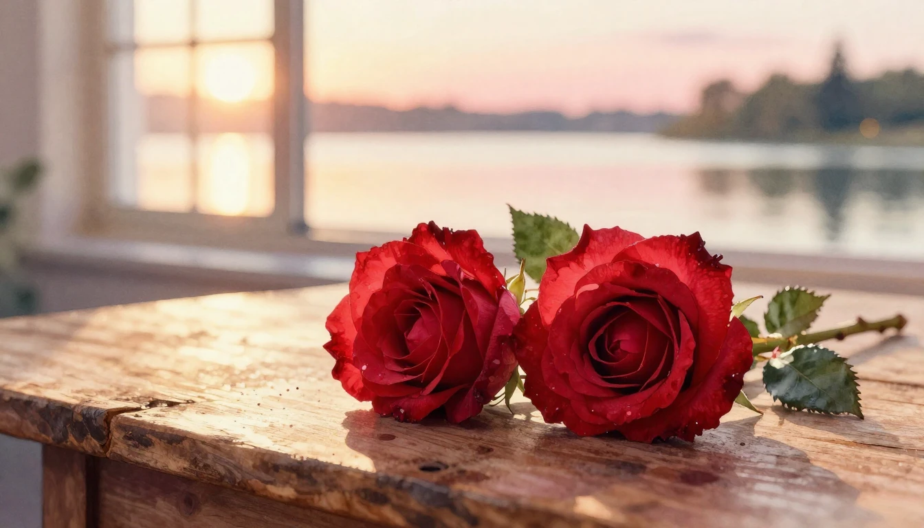 A beautiful watercolor painting of two delicate red roses in...