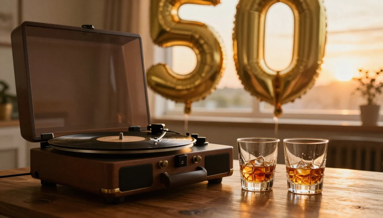 A warm and nostalgic scene featuring a vintage vinyl record ...