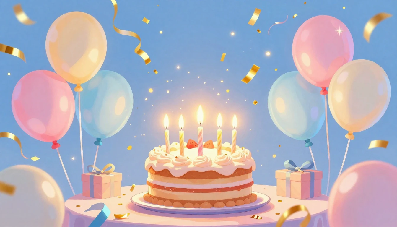 A vibrant and festive birthday celebration scene, digital ar...