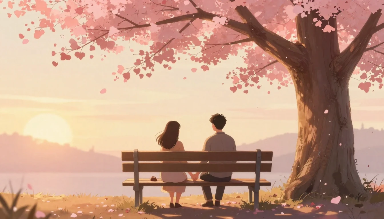 A romantic and dreamy scene of a couple holding hands sittin...