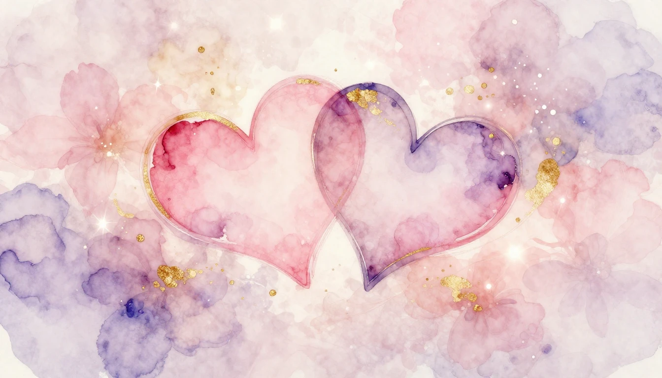 A delicate watercolor painting of two stylized hearts intert...