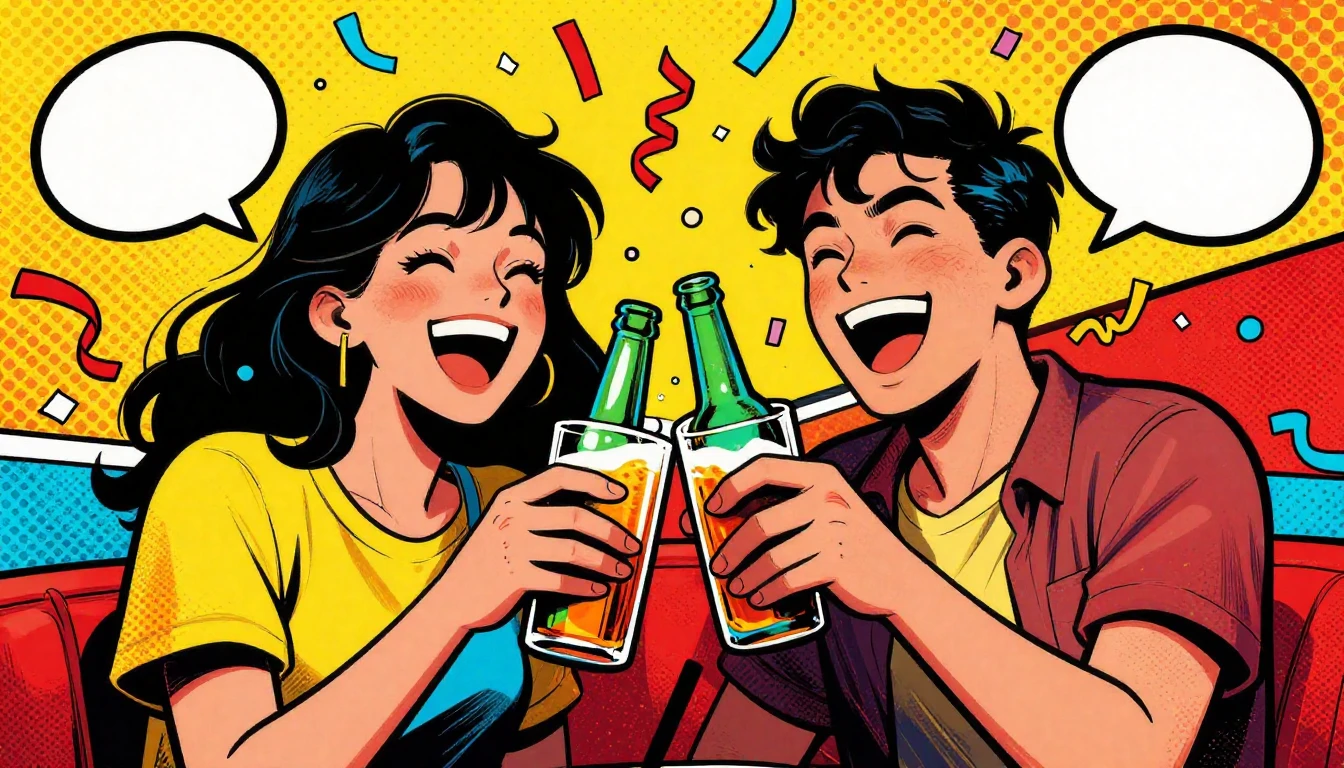 A vibrant and colorful illustration of two best friends laug...