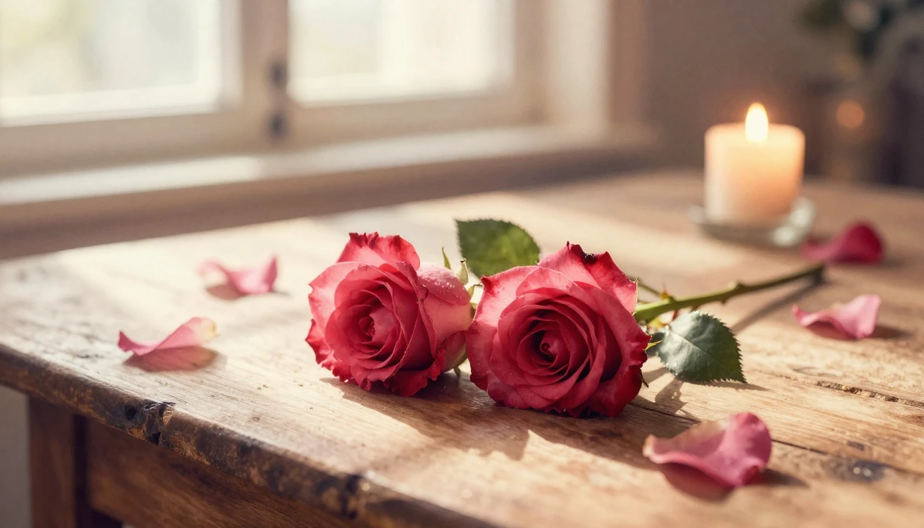 A beautiful watercolor painting of two delicate red roses in...