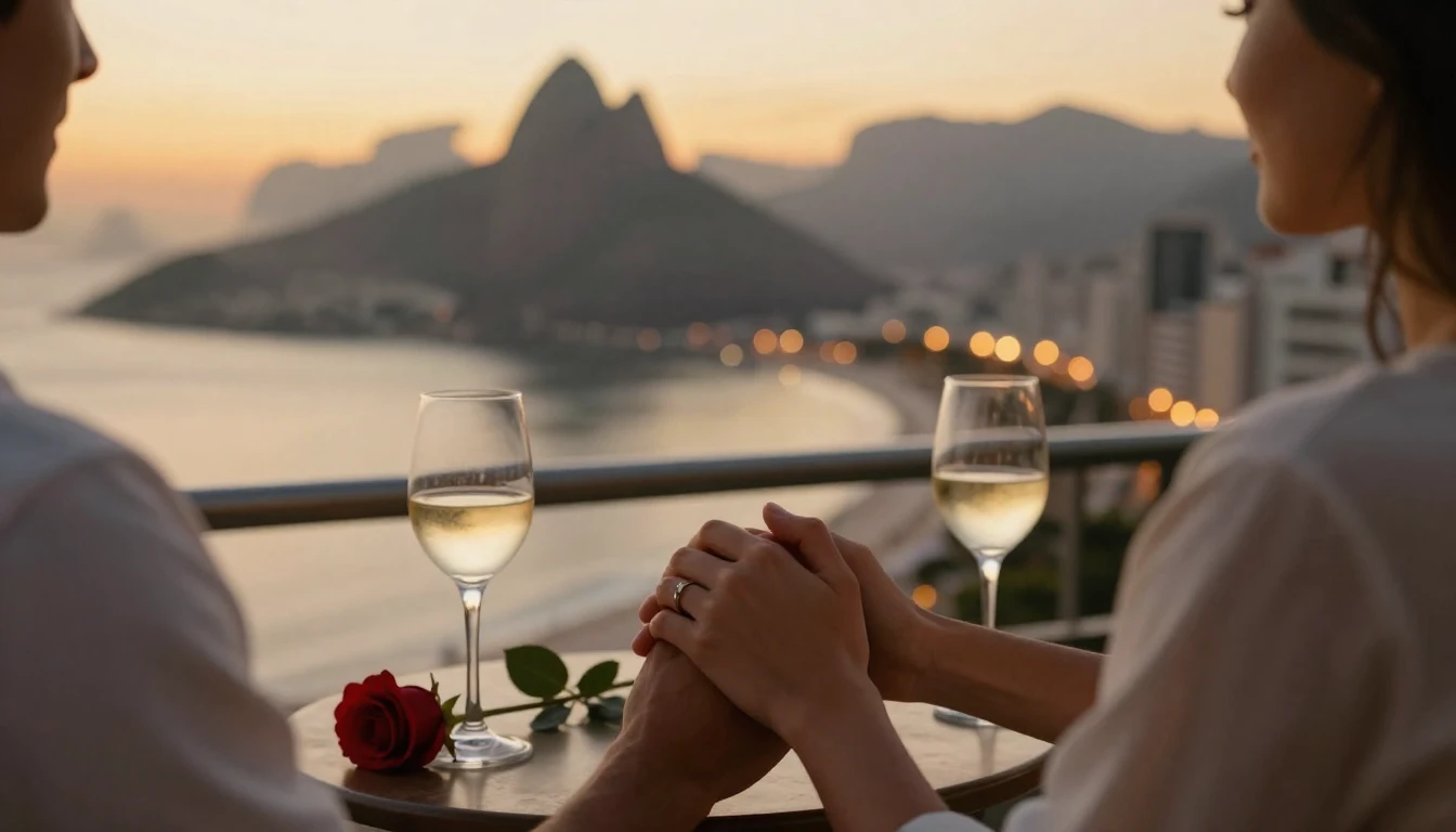 A warm and romantic close-up scene of a couple holding hands...