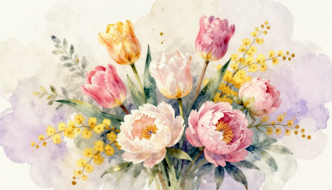A beautiful and vibrant watercolor painting of a blooming bo...