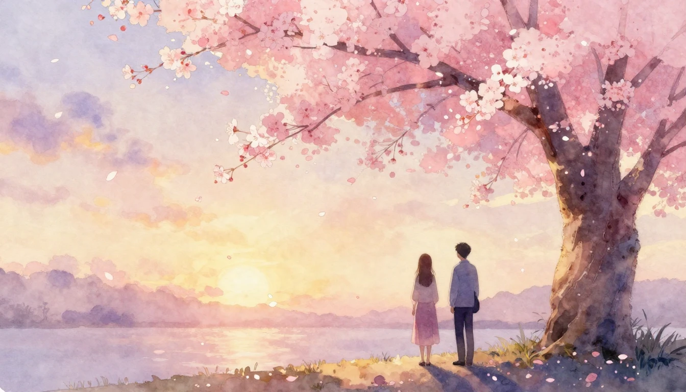 A beautiful watercolor painting of two silhouettes standing ...