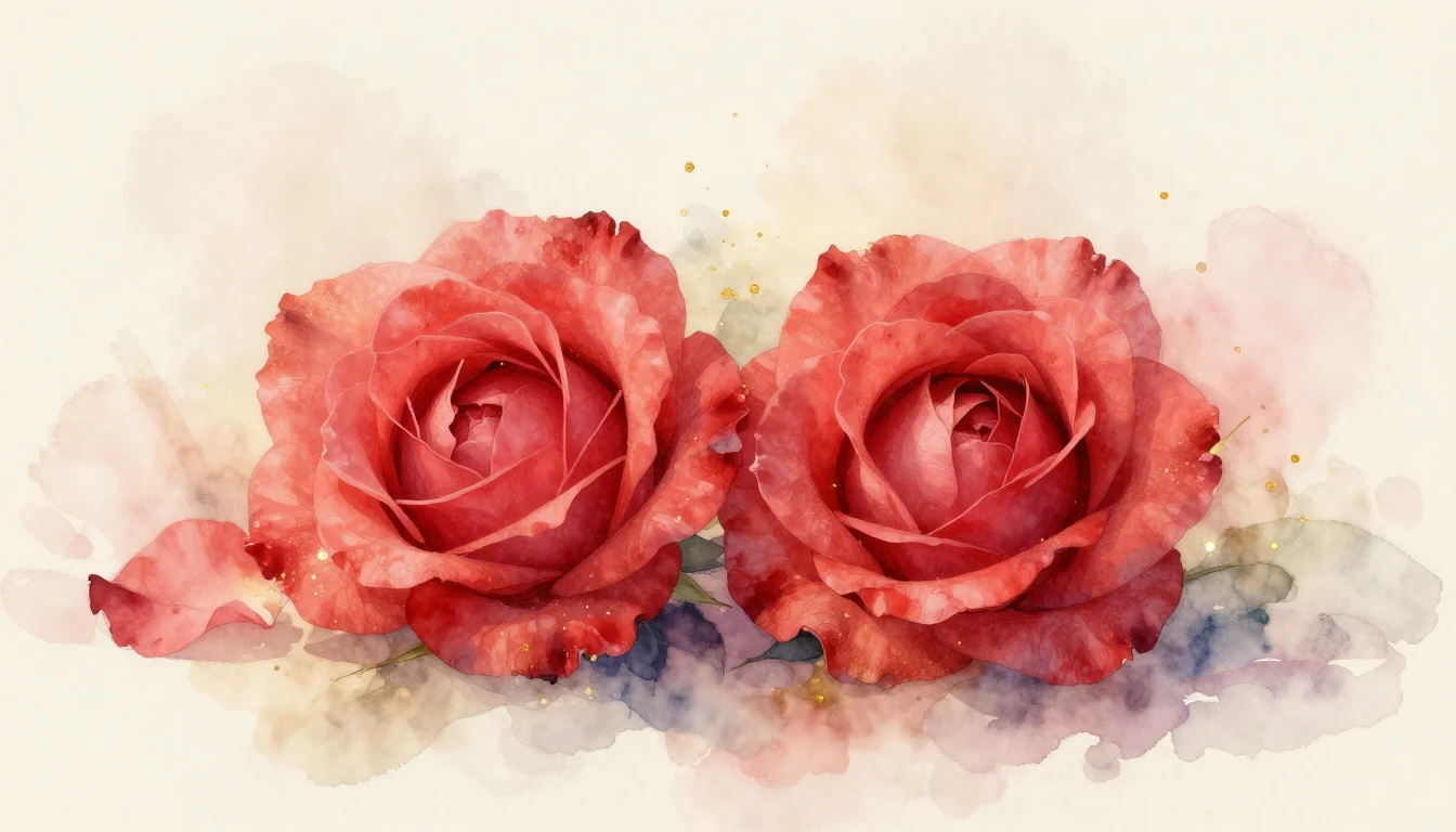 A beautiful and ethereal watercolor painting of two delicate...