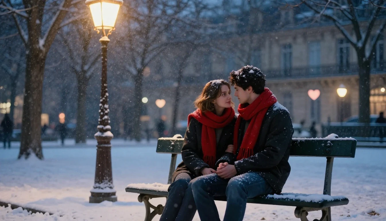 A romantic and dreamy scene featuring a couple sitting on a ...