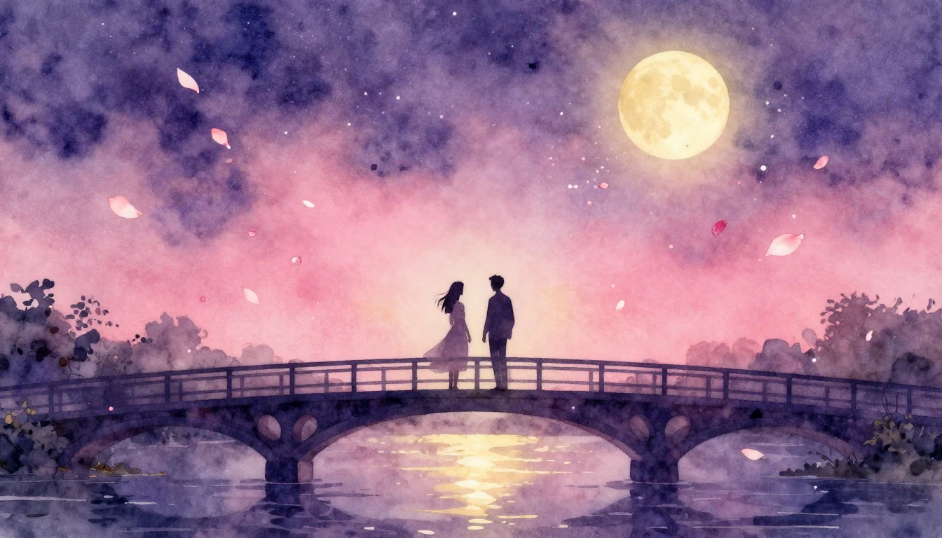 A beautiful watercolor painting of two silhouettes standing ...