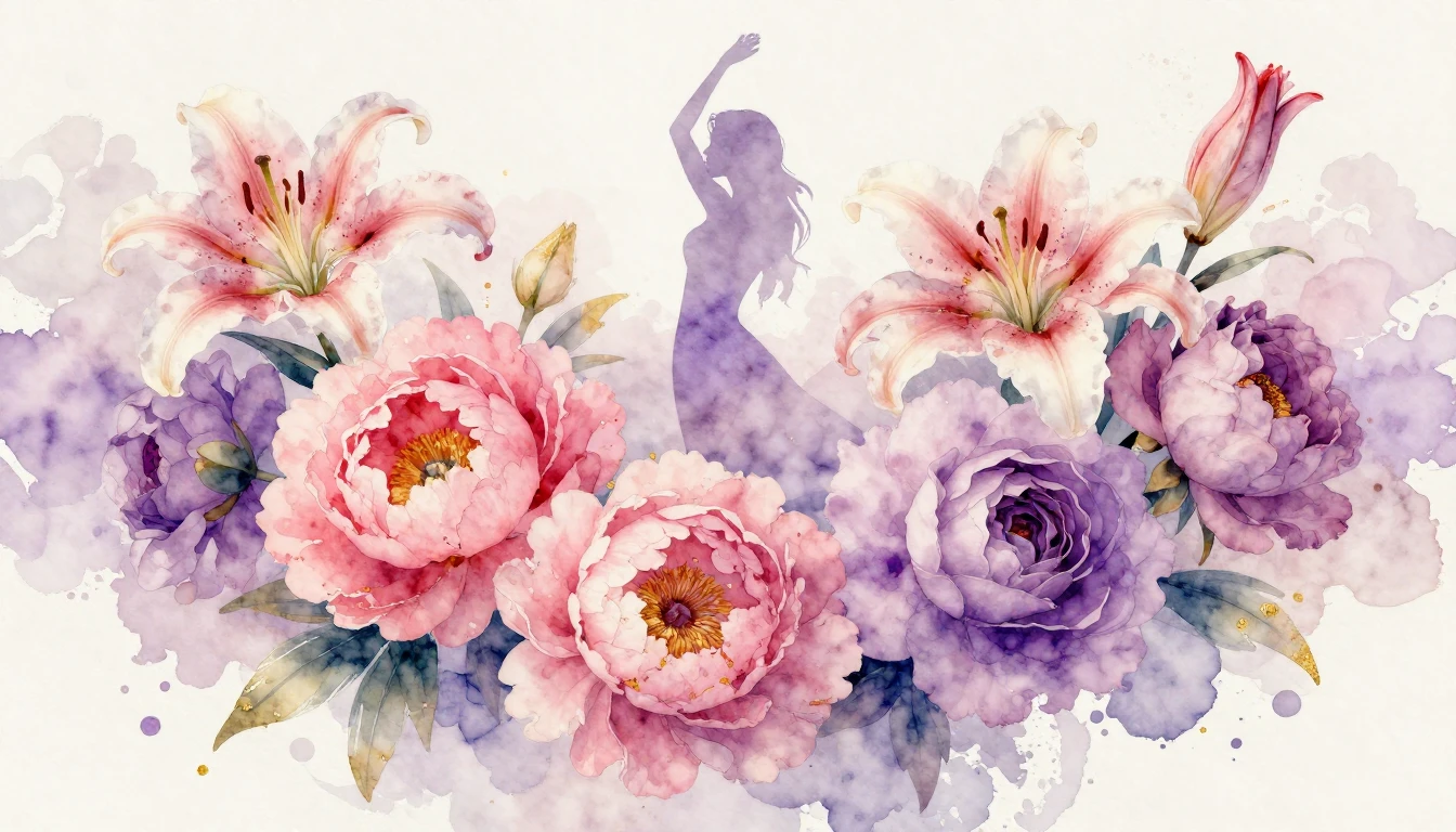 A beautiful and vibrant watercolor painting of various bloom...