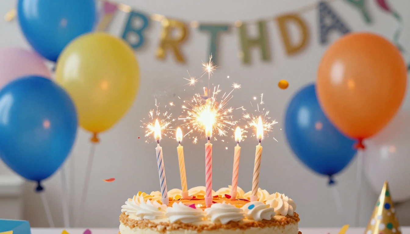 A vibrant and festive birthday celebration scene, focusing o...