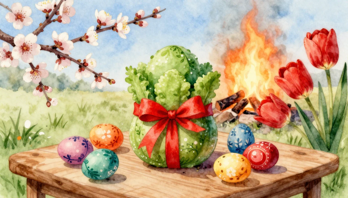 A beautiful watercolor painting of a traditional Novruz scen...