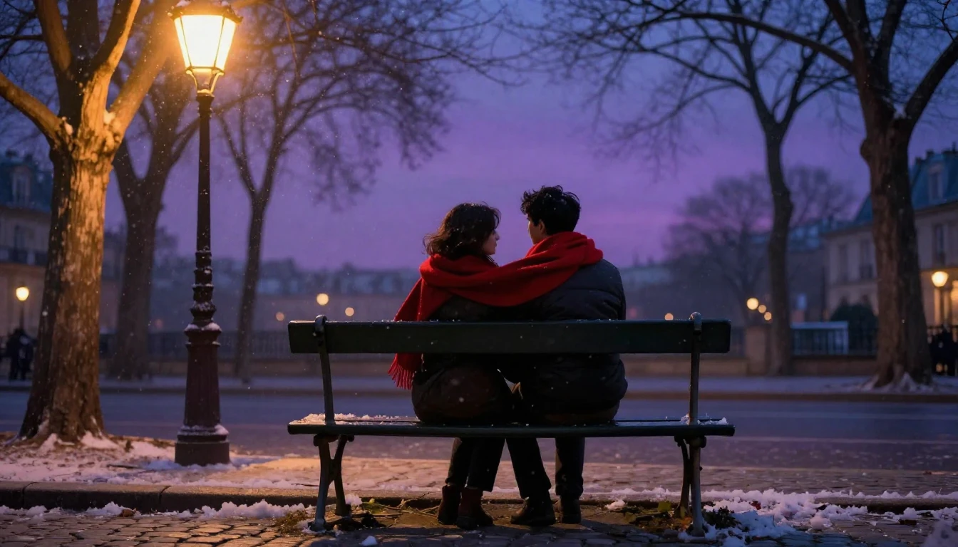 A romantic and intimate scene depicting two silhouettes sitt...