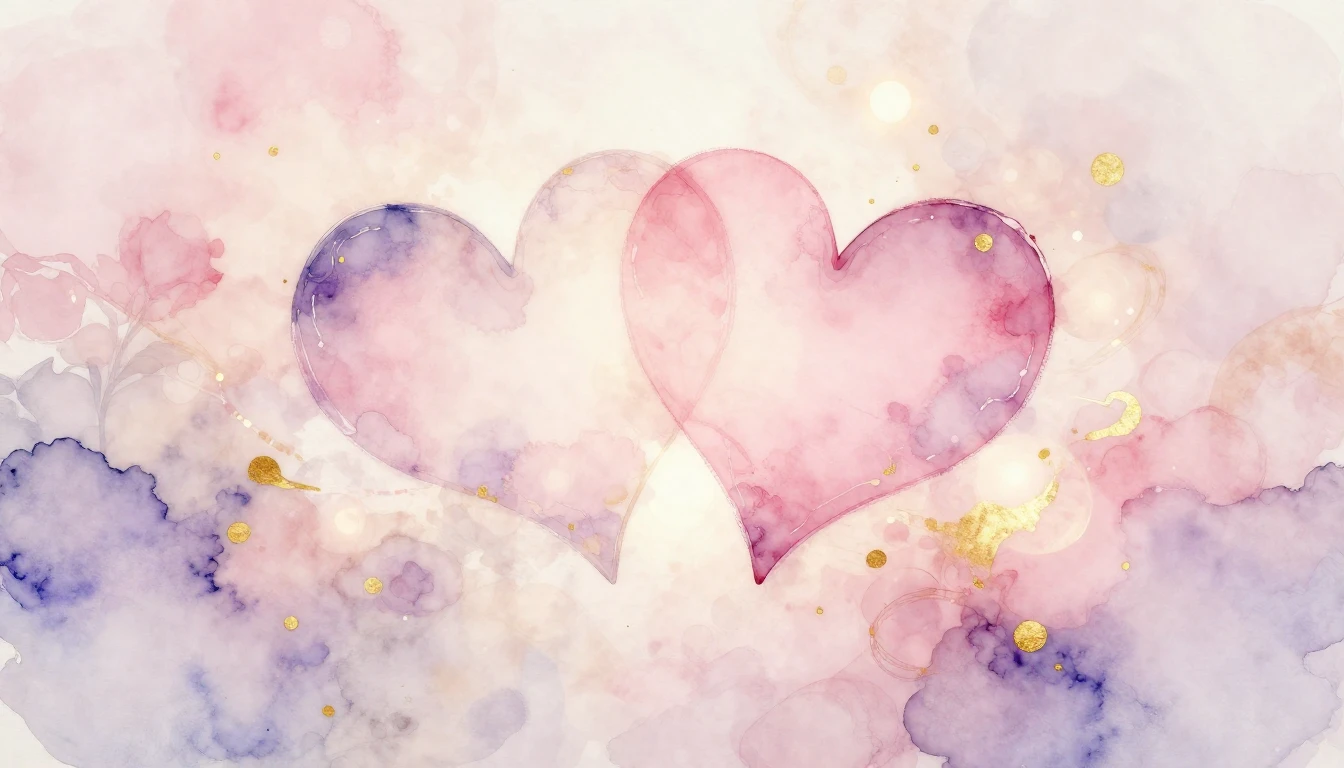 A delicate watercolor painting of two stylized hearts intert...
