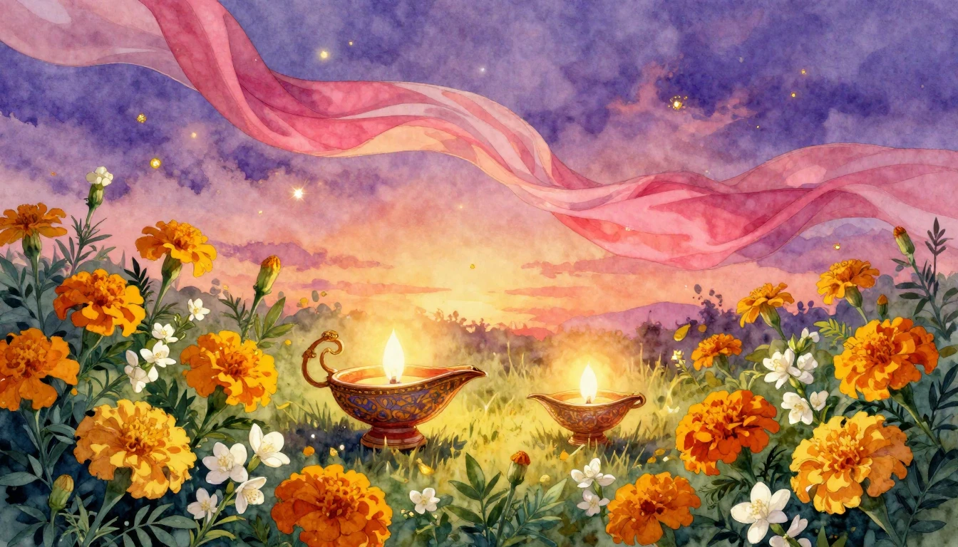 A vibrant watercolor painting depicting a lush garden filled...