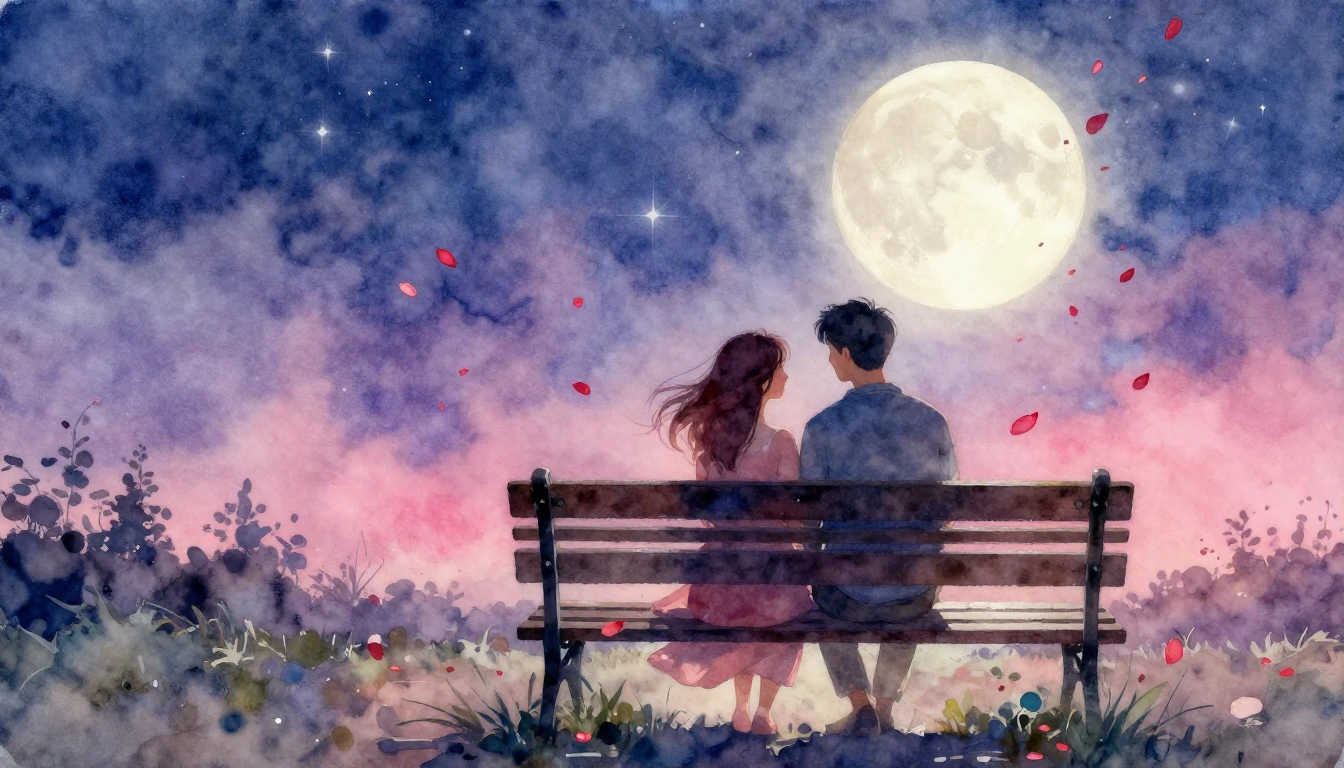 A romantic and dreamy watercolor painting depicting a couple...
