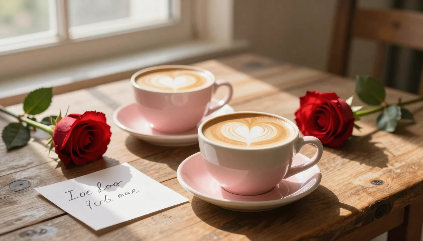 A warm and inviting scene on a rustic wooden table featuring...