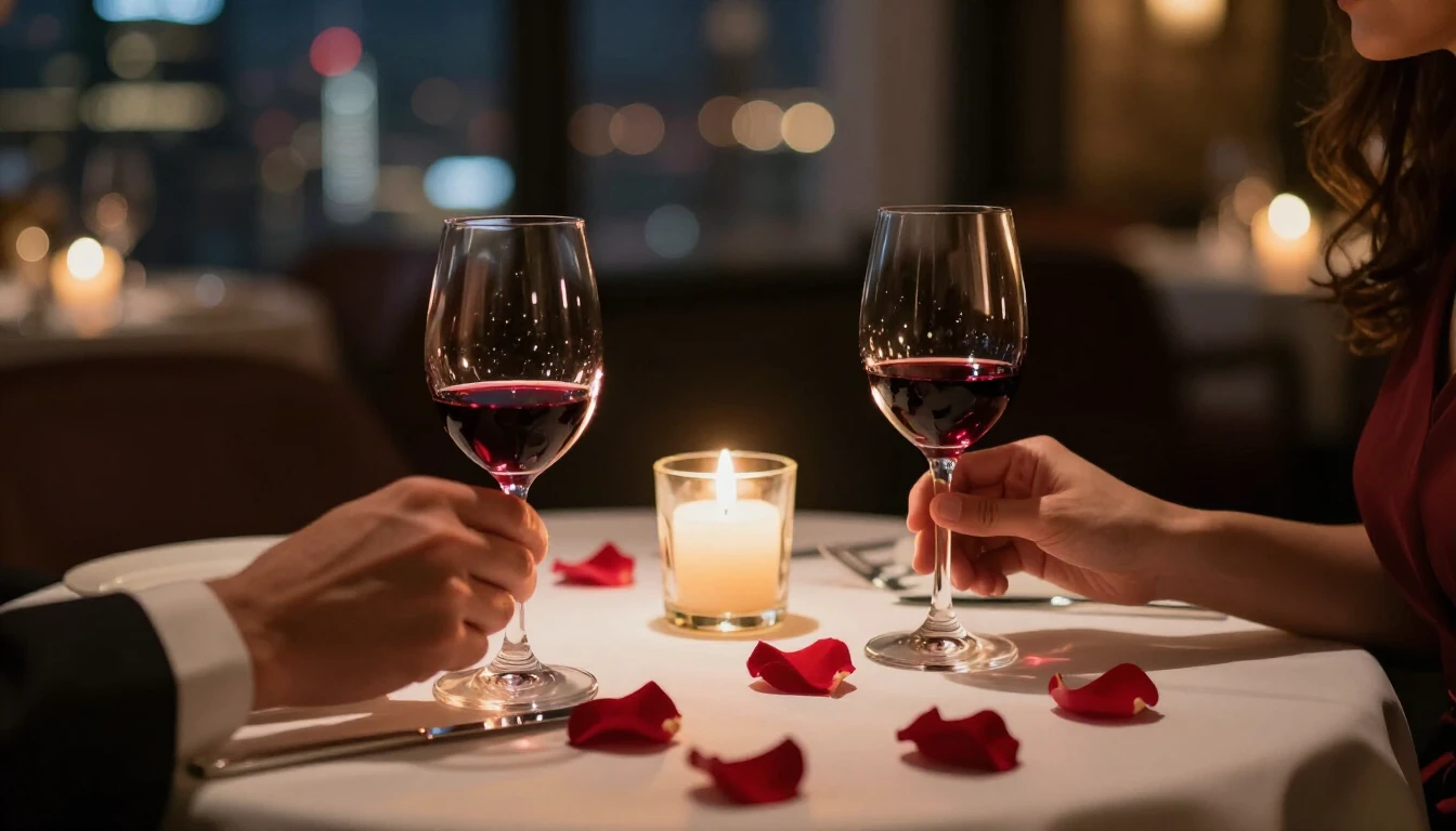 A close-up of a beautifully set dinner table for two in a di...