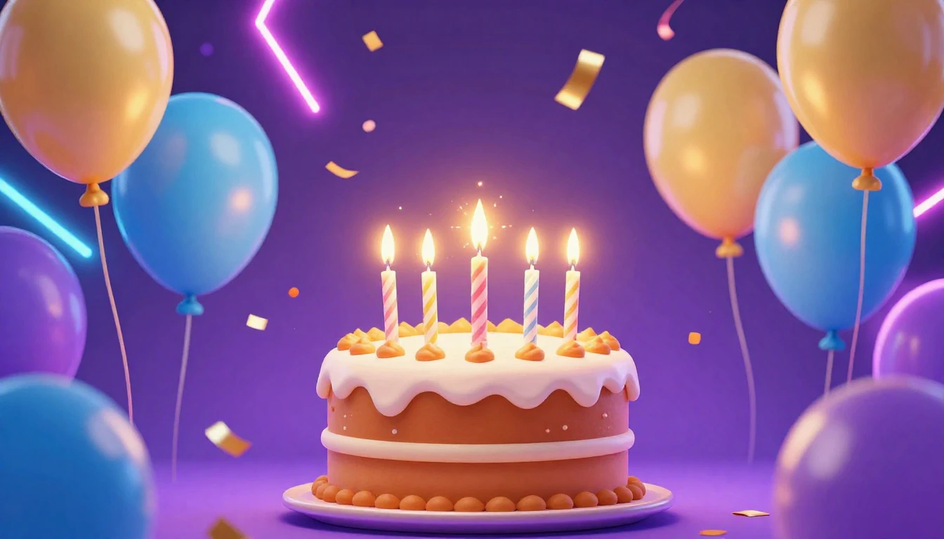A vibrant and colorful digital illustration of a birthday ce...