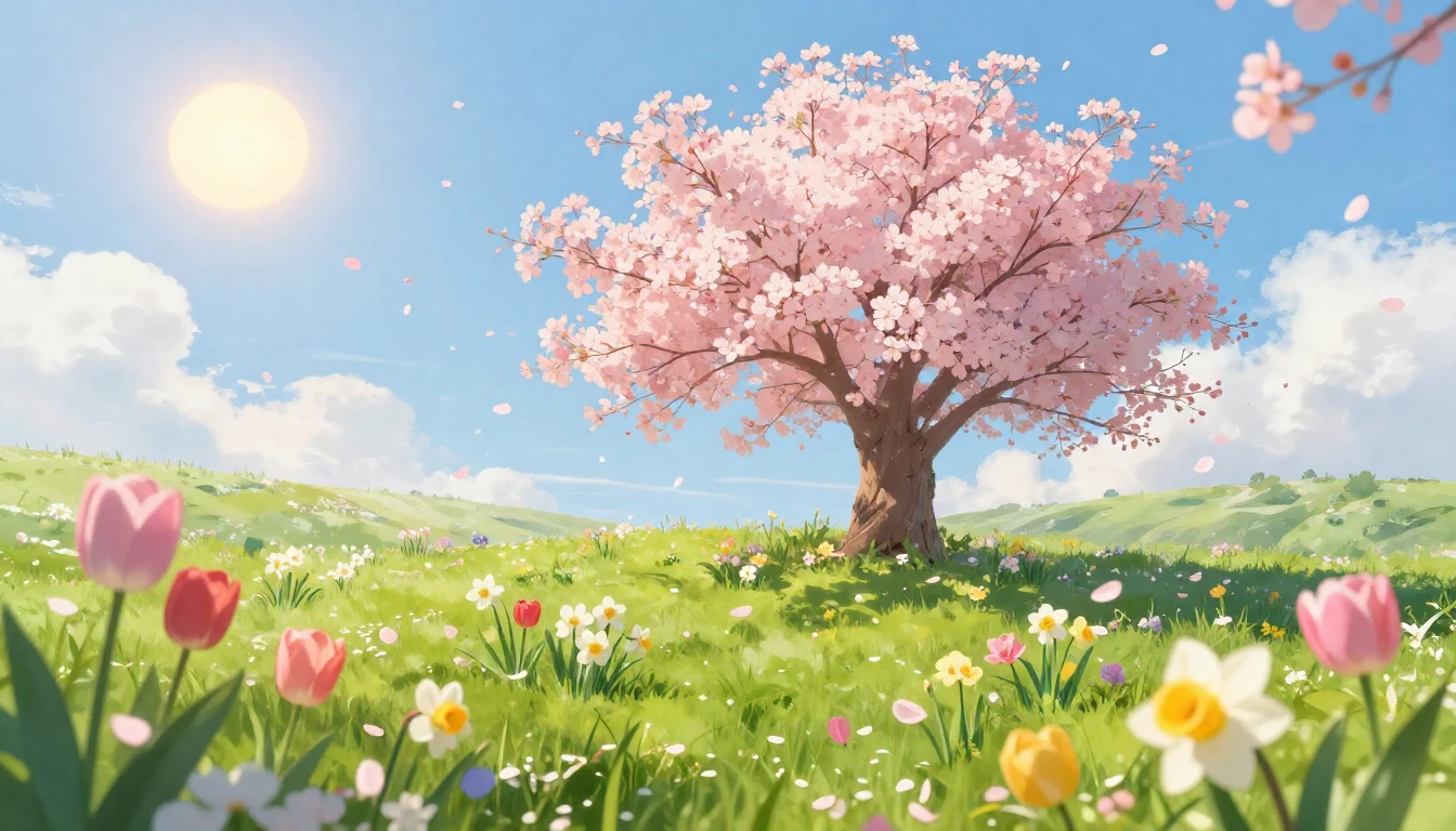 A vibrant and joyful scene depicting the arrival of spring. ...