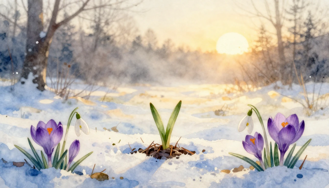 A delicate watercolor painting of the spring equinox. In the...