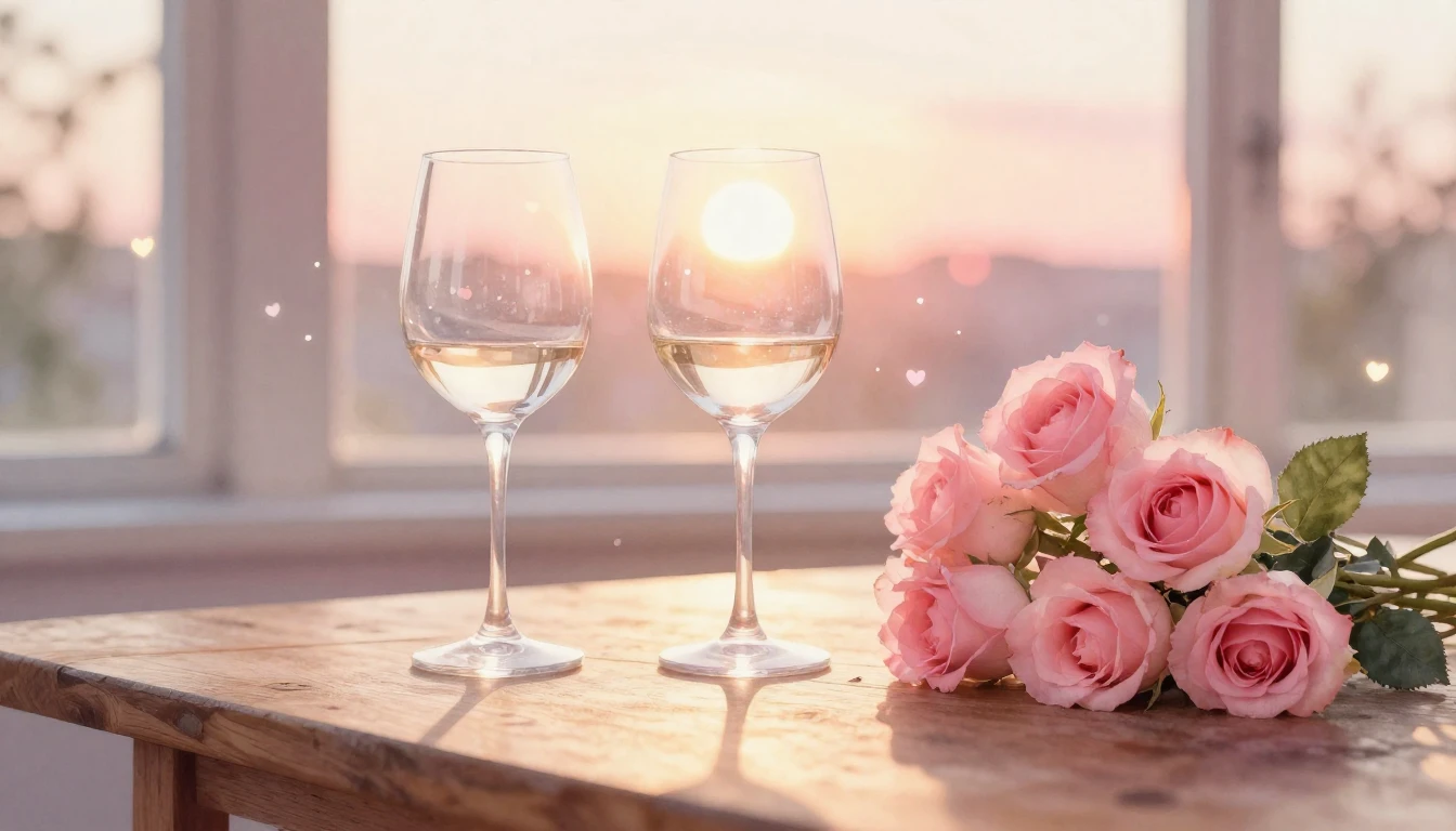 A delicate watercolor painting of two elegant wine glasses s...