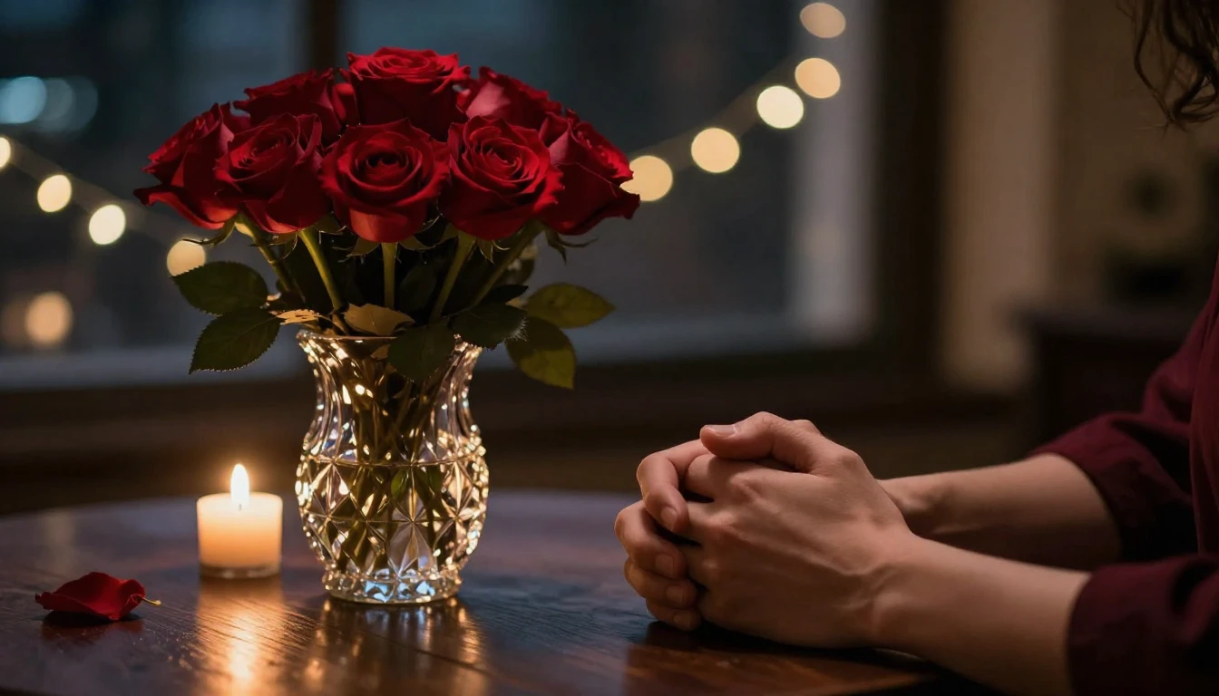 A highly detailed cinematic close-up shot of a romantic even...