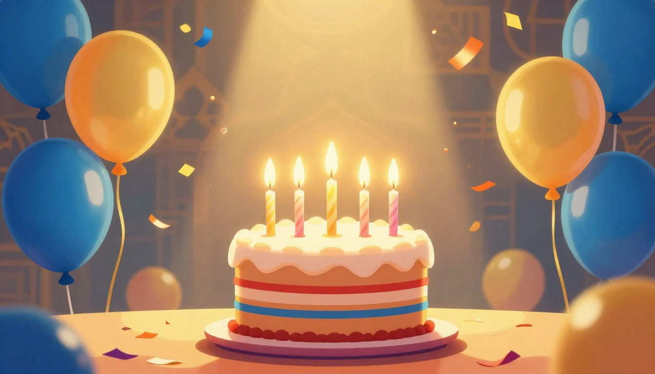 A vibrant and celebratory album cover design featuring a fes...